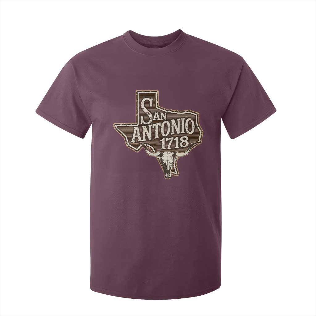 Vintage San Antonio Texas Est 1718 Longhorn Cow Skull T Shirt For Kid TS11 Maroon Print Your Wear