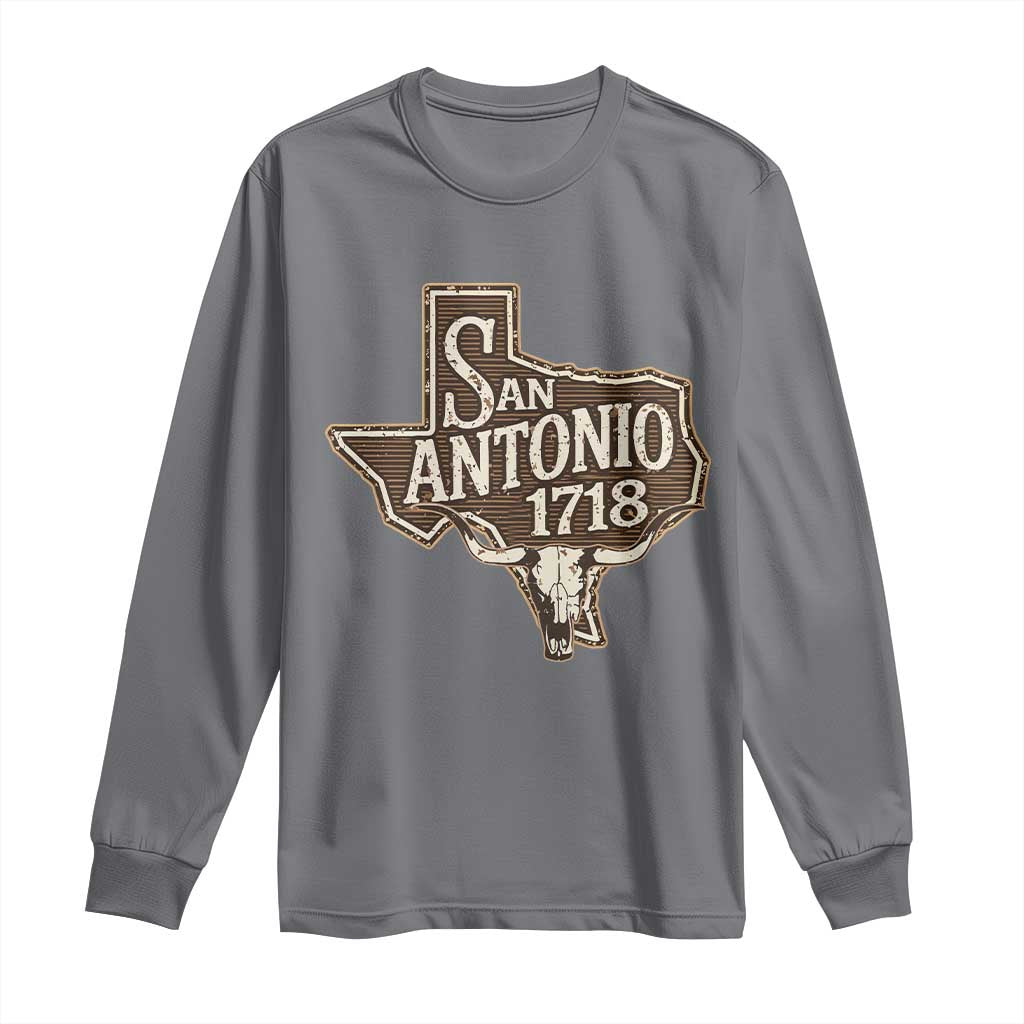 Vintage San Antonio Texas Est 1718 Longhorn Cow Skull Long Sleeve Shirt TS11 Charcoal Print Your Wear