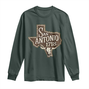 Vintage San Antonio Texas Est 1718 Longhorn Cow Skull Long Sleeve Shirt TS11 Dark Forest Green Print Your Wear