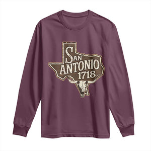 Vintage San Antonio Texas Est 1718 Longhorn Cow Skull Long Sleeve Shirt TS11 Maroon Print Your Wear