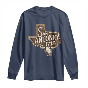 Vintage San Antonio Texas Est 1718 Longhorn Cow Skull Long Sleeve Shirt TS11 Navy Print Your Wear