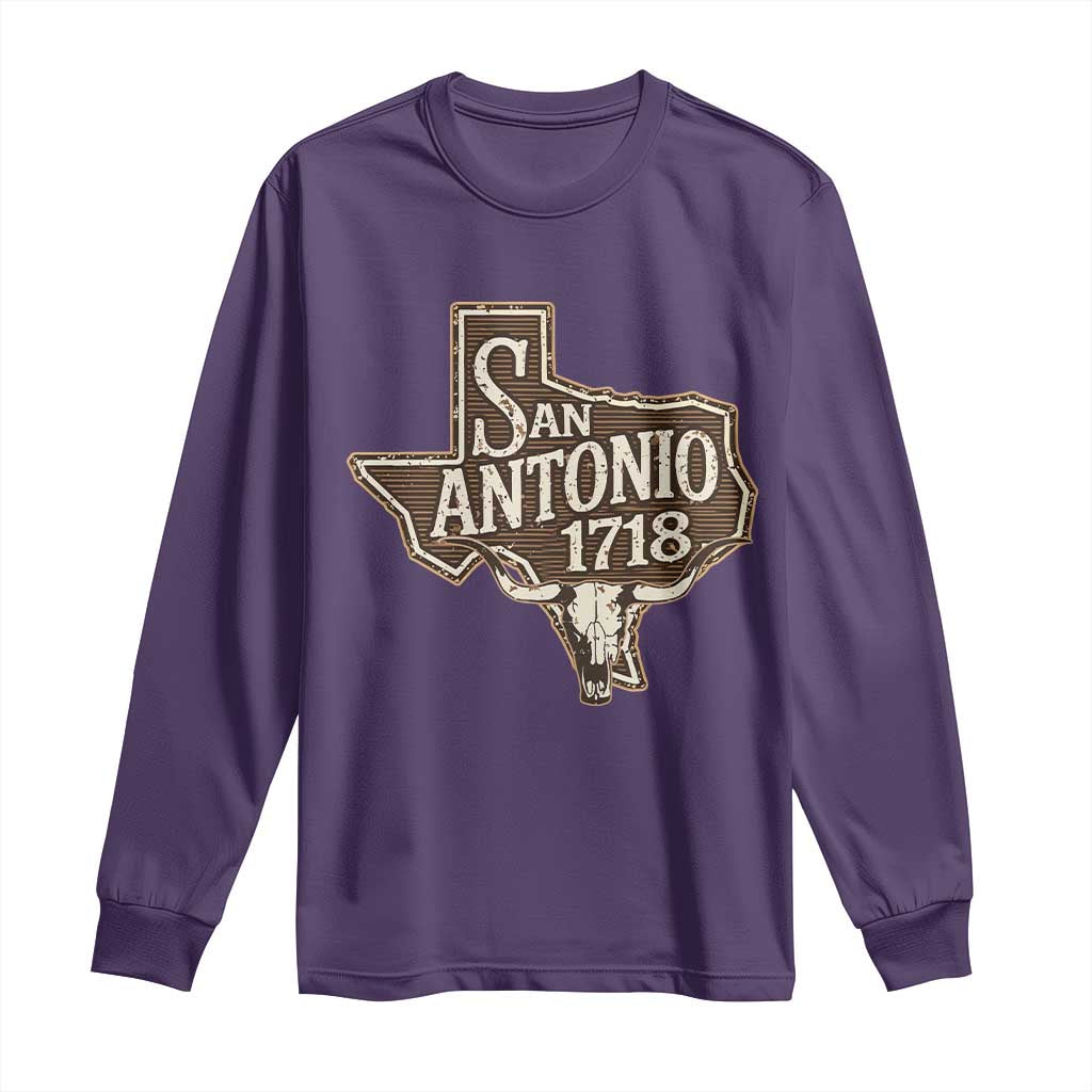 Vintage San Antonio Texas Est 1718 Longhorn Cow Skull Long Sleeve Shirt TS11 Purple Print Your Wear
