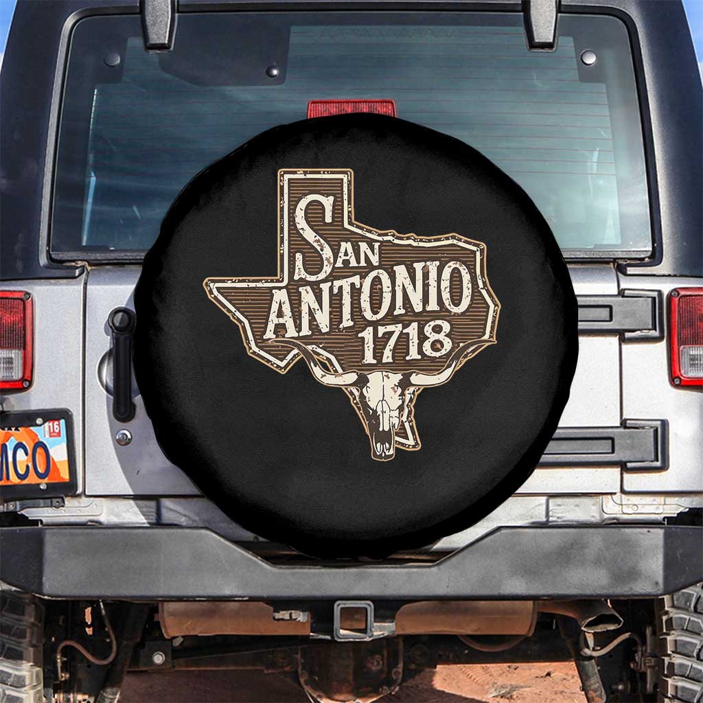 Vintage San Antonio Texas Est 1718 Longhorn Cow Skull Spare Tire Cover TS11 No hole Black Print Your Wear