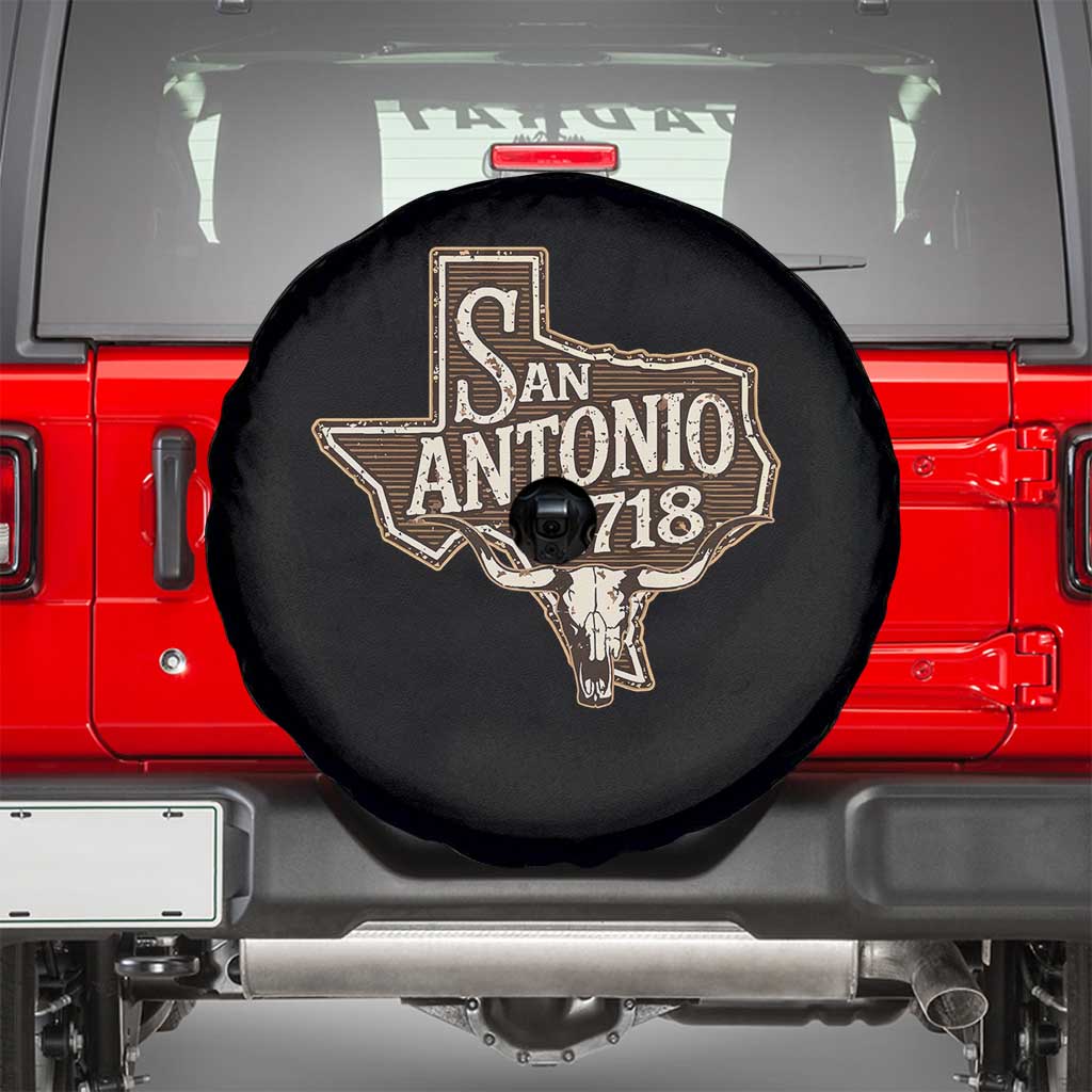 Vintage San Antonio Texas Est 1718 Longhorn Cow Skull Spare Tire Cover TS11 Black Print Your Wear