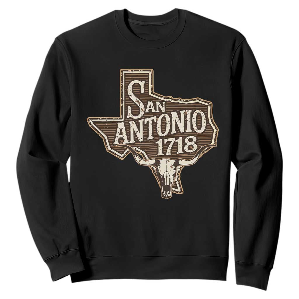 Vintage San Antonio Texas Est 1718 Longhorn Cow Skull Sweatshirt TS11 Black Print Your Wear