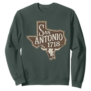 Vintage San Antonio Texas Est 1718 Longhorn Cow Skull Sweatshirt TS11 Dark Forest Green Print Your Wear