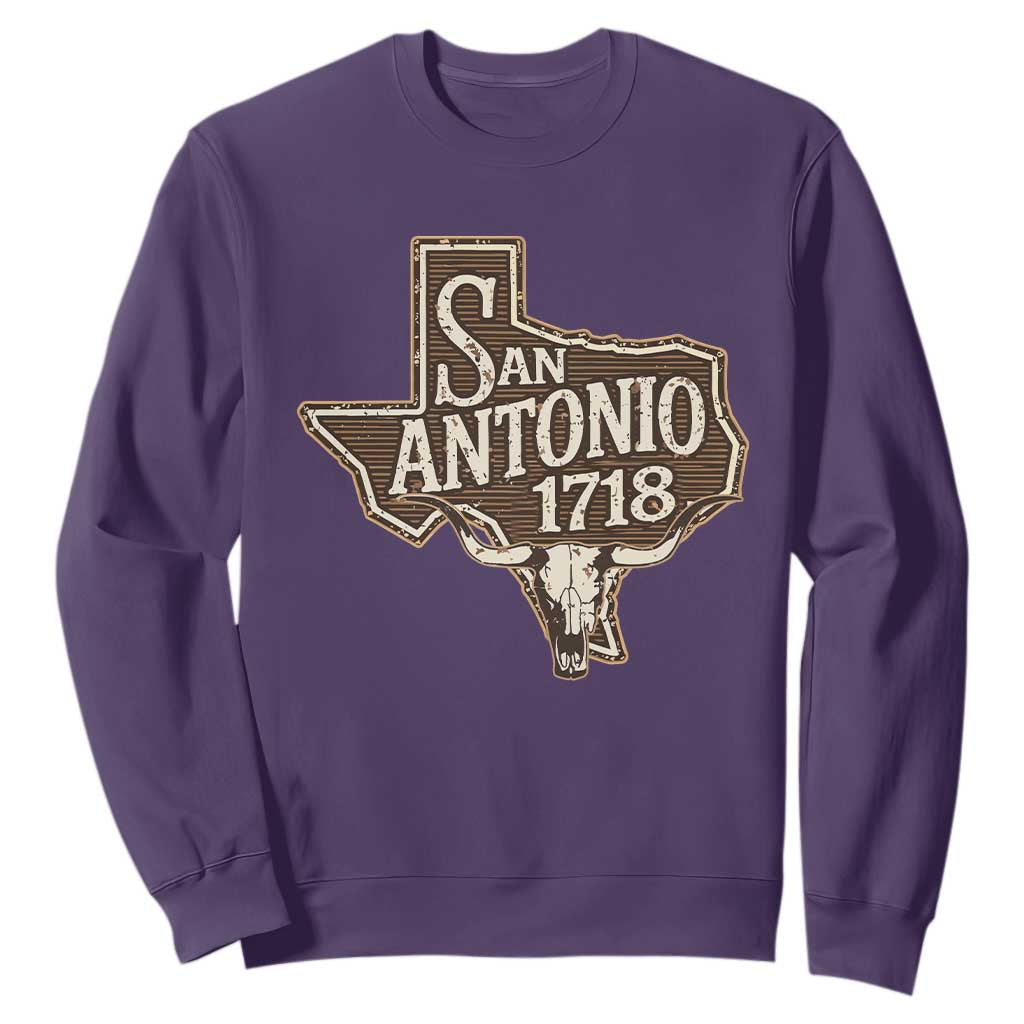 Vintage San Antonio Texas Est 1718 Longhorn Cow Skull Sweatshirt TS11 Purple Print Your Wear