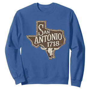 Vintage San Antonio Texas Est 1718 Longhorn Cow Skull Sweatshirt TS11 Royal Blue Print Your Wear