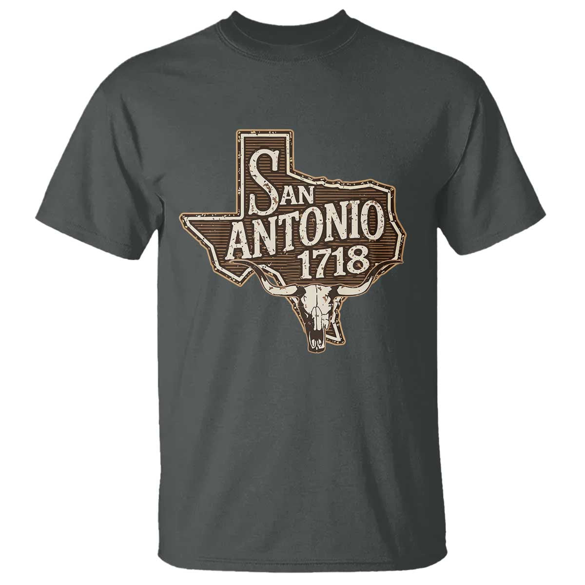 Vintage San Antonio Texas Est 1718 Longhorn Cow Skull T Shirt TS11 Dark Heather Print Your Wear