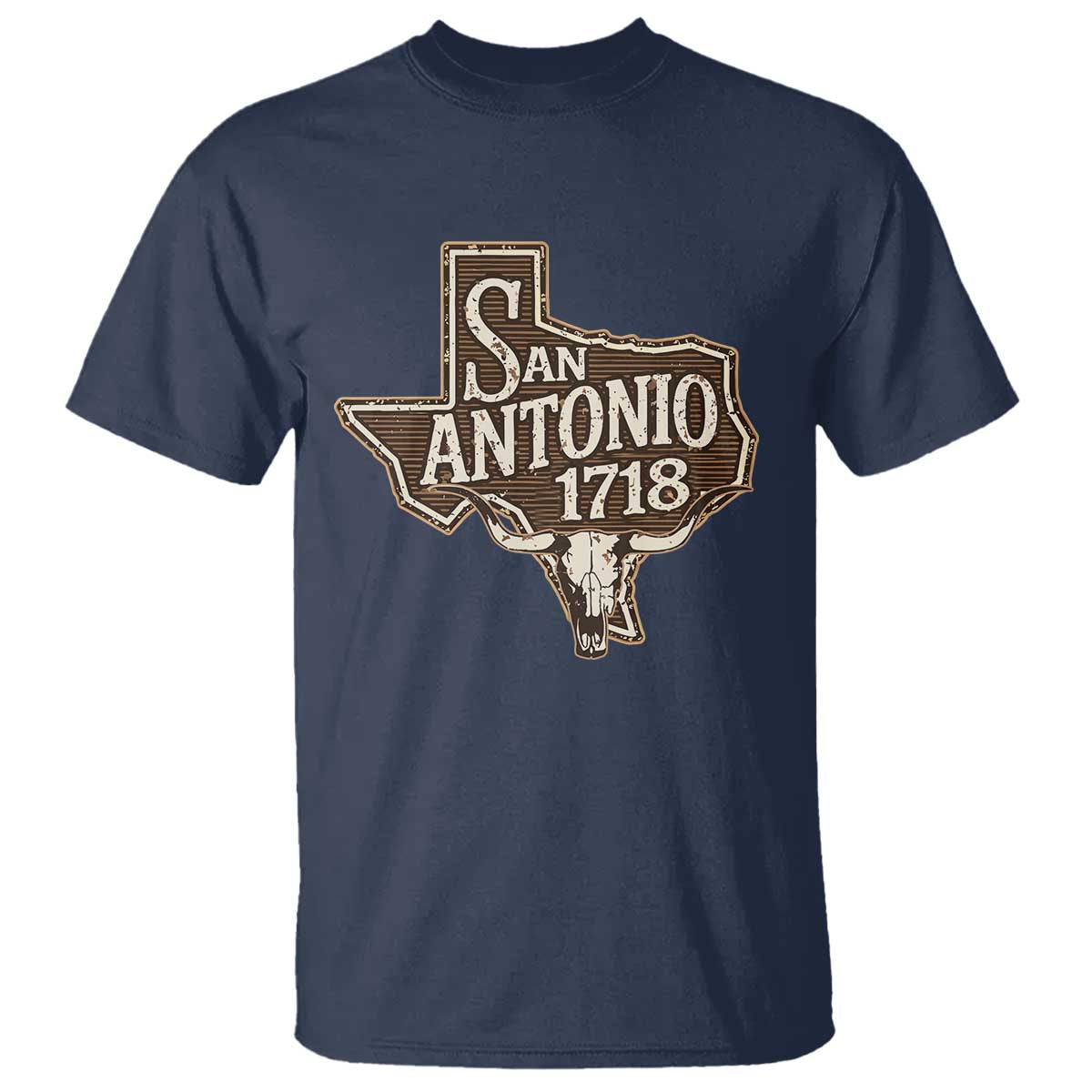 Vintage San Antonio Texas Est 1718 Longhorn Cow Skull T Shirt TS11 Navy Print Your Wear