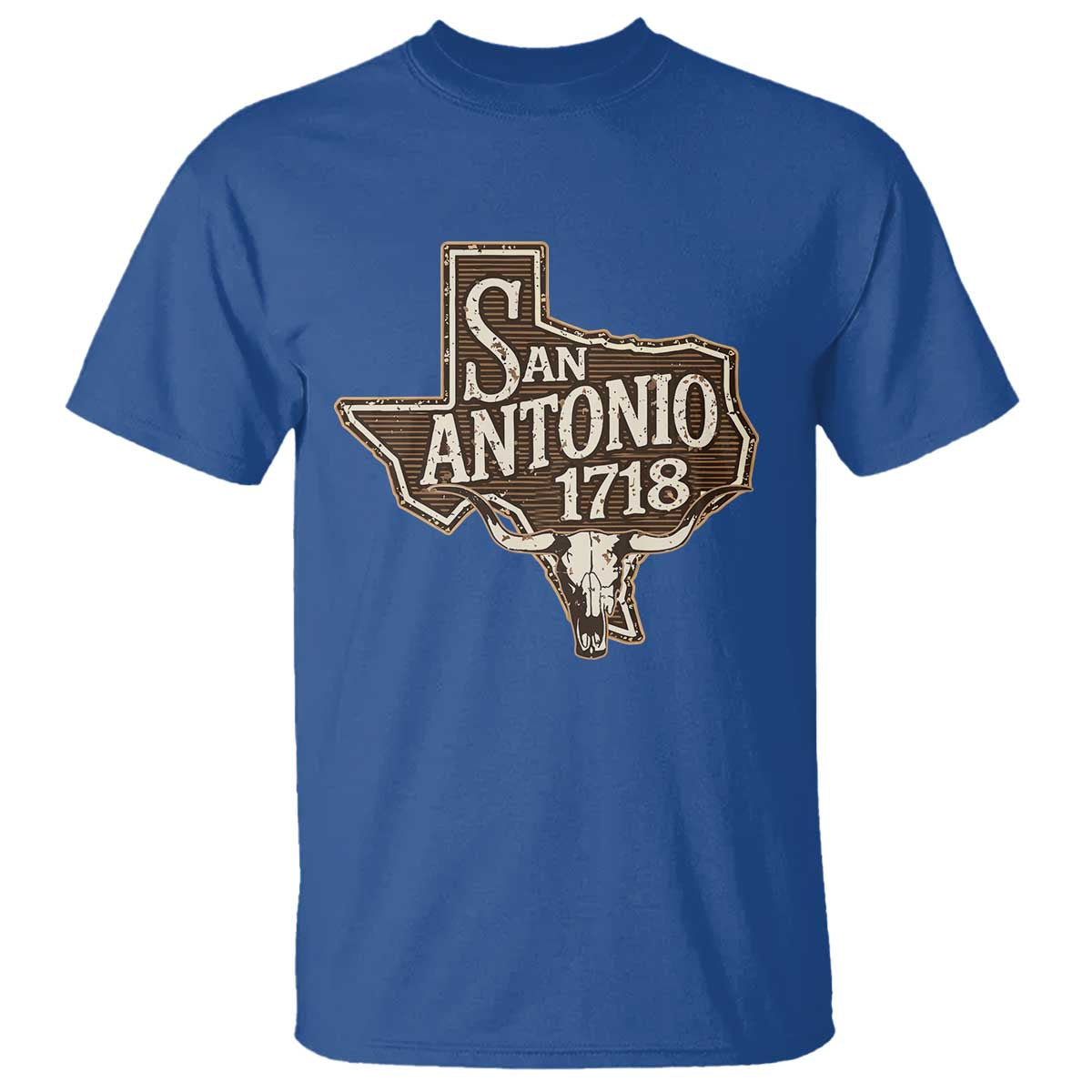 Vintage San Antonio Texas Est 1718 Longhorn Cow Skull T Shirt TS11 Royal Blue Print Your Wear
