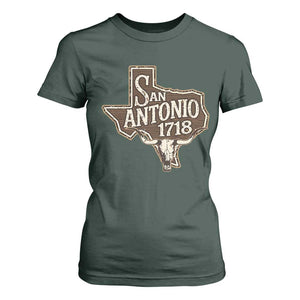 Vintage San Antonio Texas Est 1718 Longhorn Cow Skull T Shirt For Women TS11 Dark Forest Green Print Your Wear