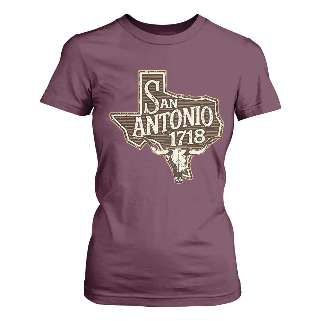 Vintage San Antonio Texas Est 1718 Longhorn Cow Skull T Shirt For Women TS11 Maroon Print Your Wear