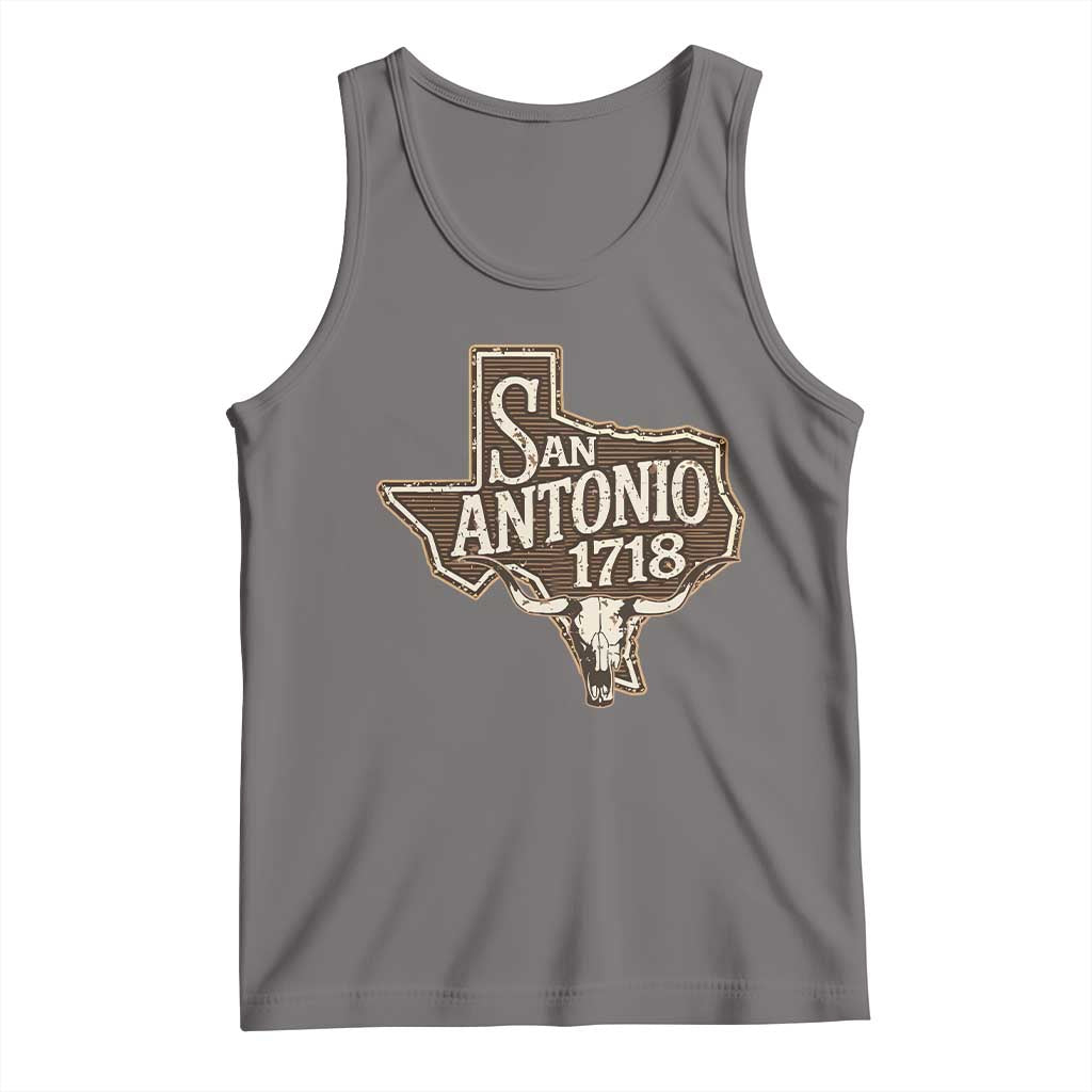 Vintage San Antonio Texas Est 1718 Longhorn Cow Skull Tank Top TS11 Deep Heather Print Your Wear