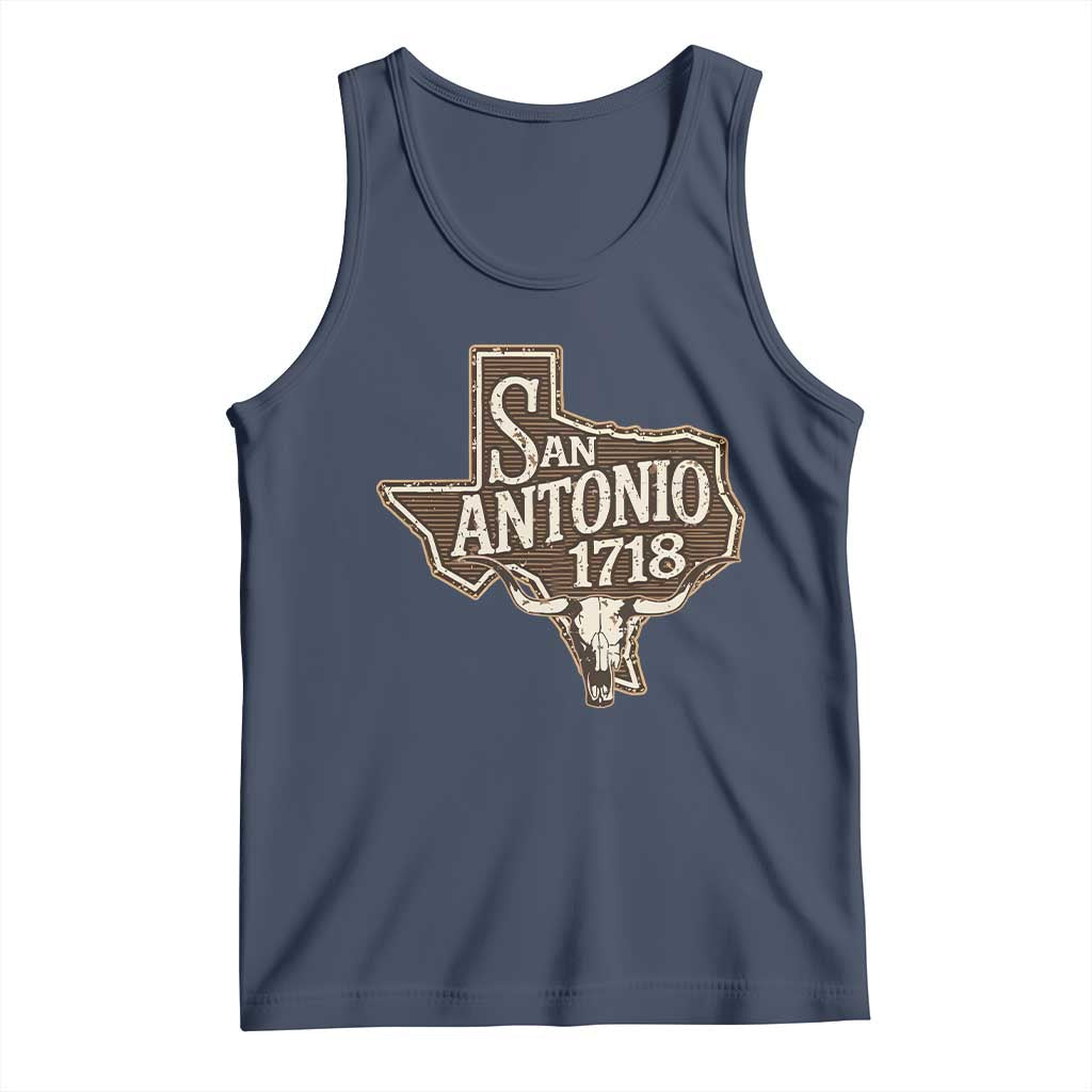 Vintage San Antonio Texas Est 1718 Longhorn Cow Skull Tank Top TS11 Navy Print Your Wear