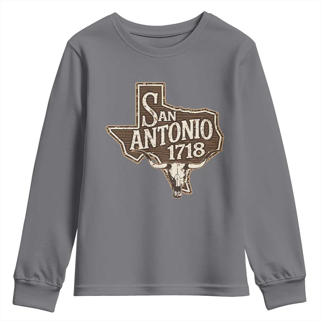 Vintage San Antonio Texas Est 1718 Longhorn Cow Skull Youth Sweatshirt TS11 Charcoal Print Your Wear