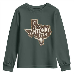 Vintage San Antonio Texas Est 1718 Longhorn Cow Skull Youth Sweatshirt TS11 Dark Forest Green Print Your Wear