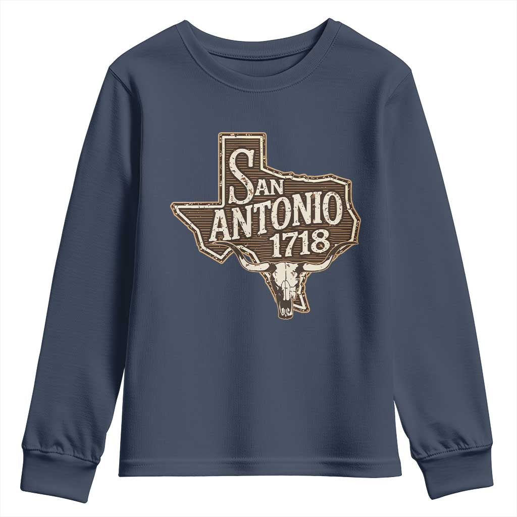 Vintage San Antonio Texas Est 1718 Longhorn Cow Skull Youth Sweatshirt TS11 Navy Print Your Wear
