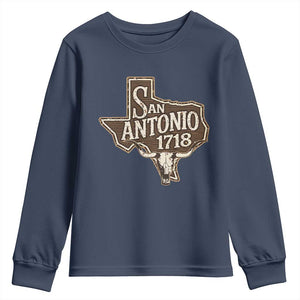 Vintage San Antonio Texas Est 1718 Longhorn Cow Skull Youth Sweatshirt TS11 Navy Print Your Wear