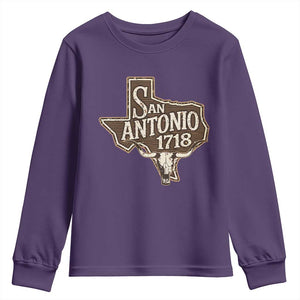 Vintage San Antonio Texas Est 1718 Longhorn Cow Skull Youth Sweatshirt TS11 Purple Print Your Wear
