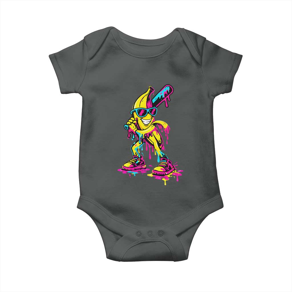 Funny Banana Baseball Drip Ice Cream Splatter Baby Onesie TS11 Dark Heather Print Your Wear