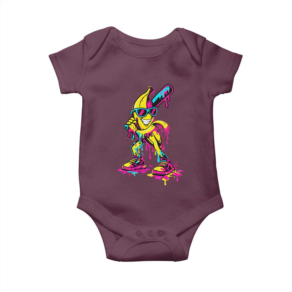 Funny Banana Baseball Drip Ice Cream Splatter Baby Onesie TS11 Maroon Print Your Wear