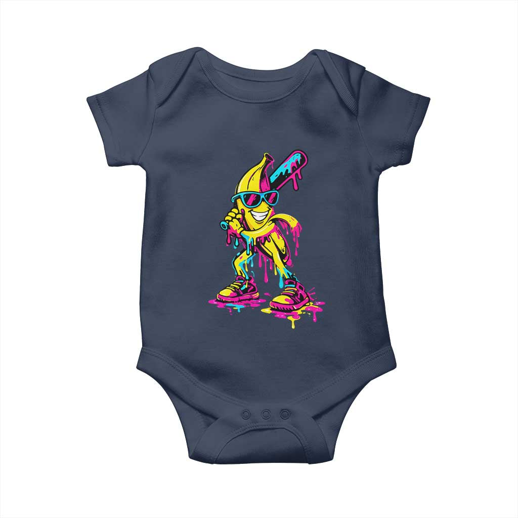 Funny Banana Baseball Drip Ice Cream Splatter Baby Onesie TS11 Navy Print Your Wear