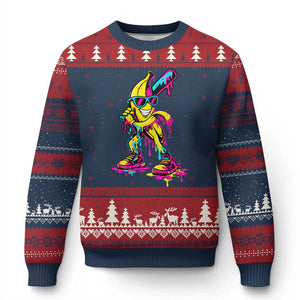 Funny Banana Baseball Drip Ice Cream Splatter Ugly Christmas Sweater TS11 Navy Red Print Your Wear