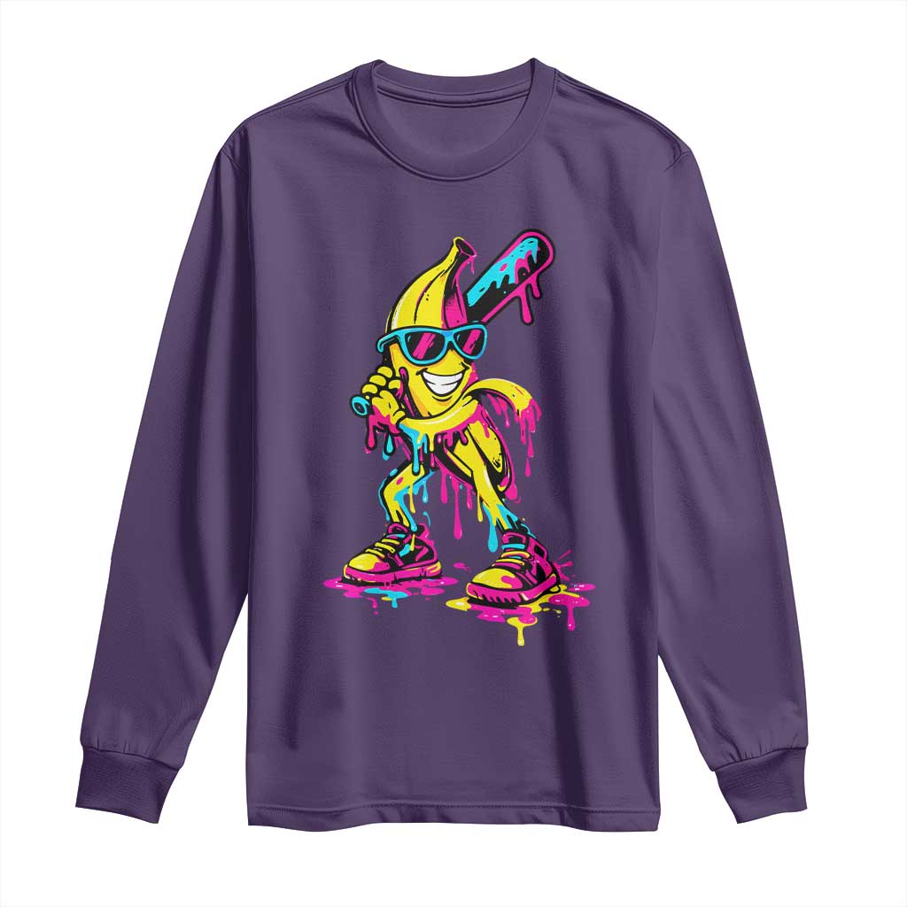 Funny Banana Baseball Drip Ice Cream Splatter Long Sleeve Shirt TS11 Purple Print Your Wear
