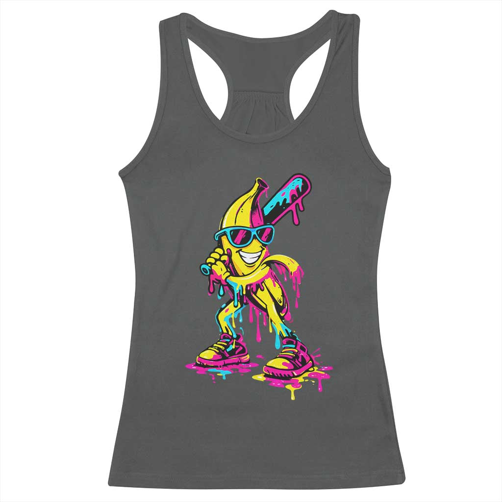 Funny Banana Baseball Drip Ice Cream Splatter Racerback Tank Top TS11 Dark Heather Print Your Wear
