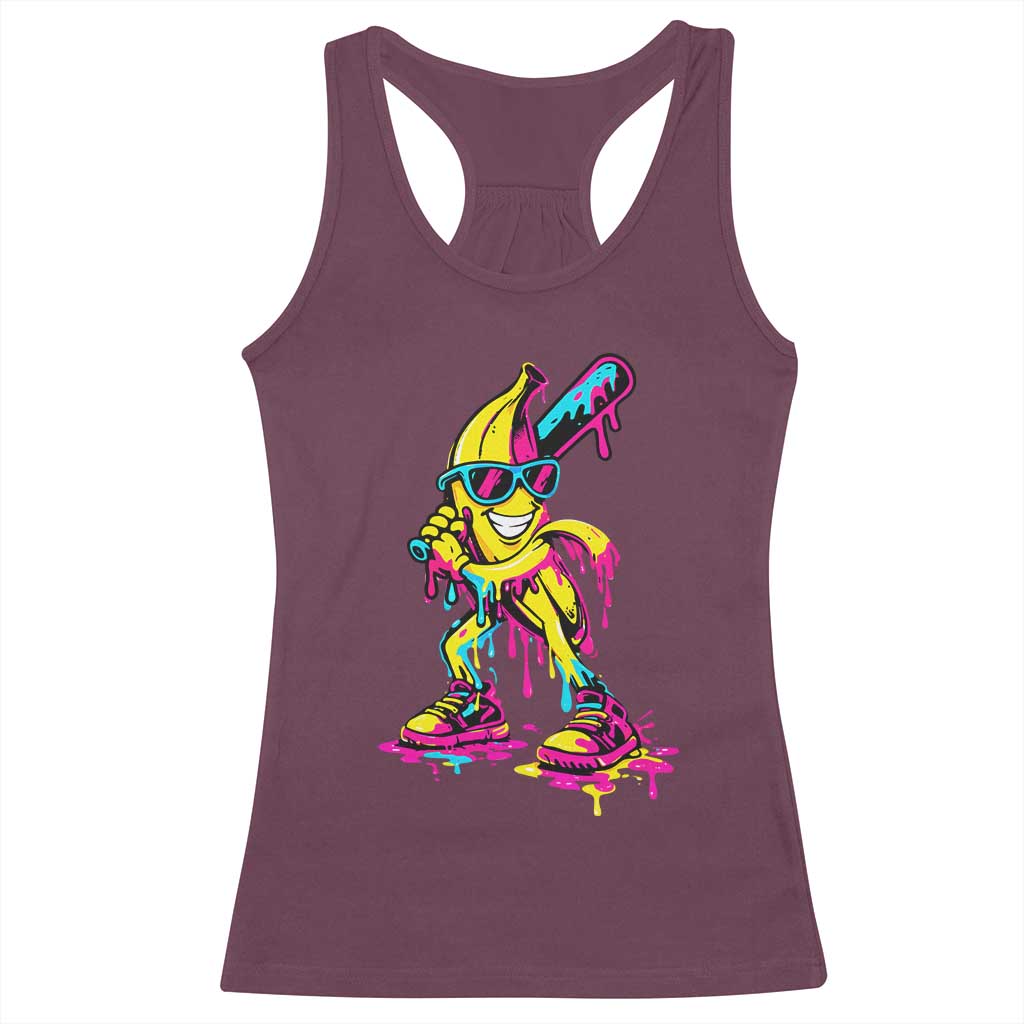 Funny Banana Baseball Drip Ice Cream Splatter Racerback Tank Top TS11 Maroon Print Your Wear