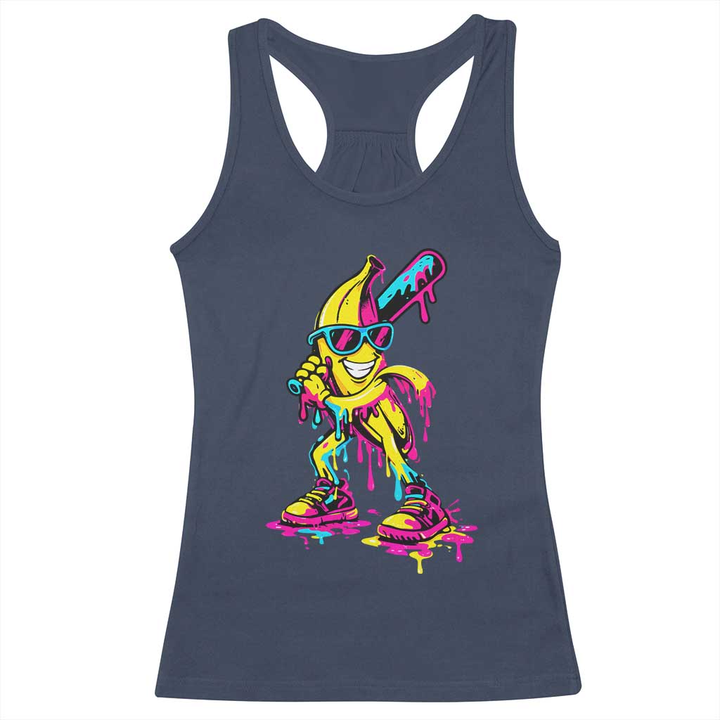 Funny Banana Baseball Drip Ice Cream Splatter Racerback Tank Top TS11 Navy Print Your Wear