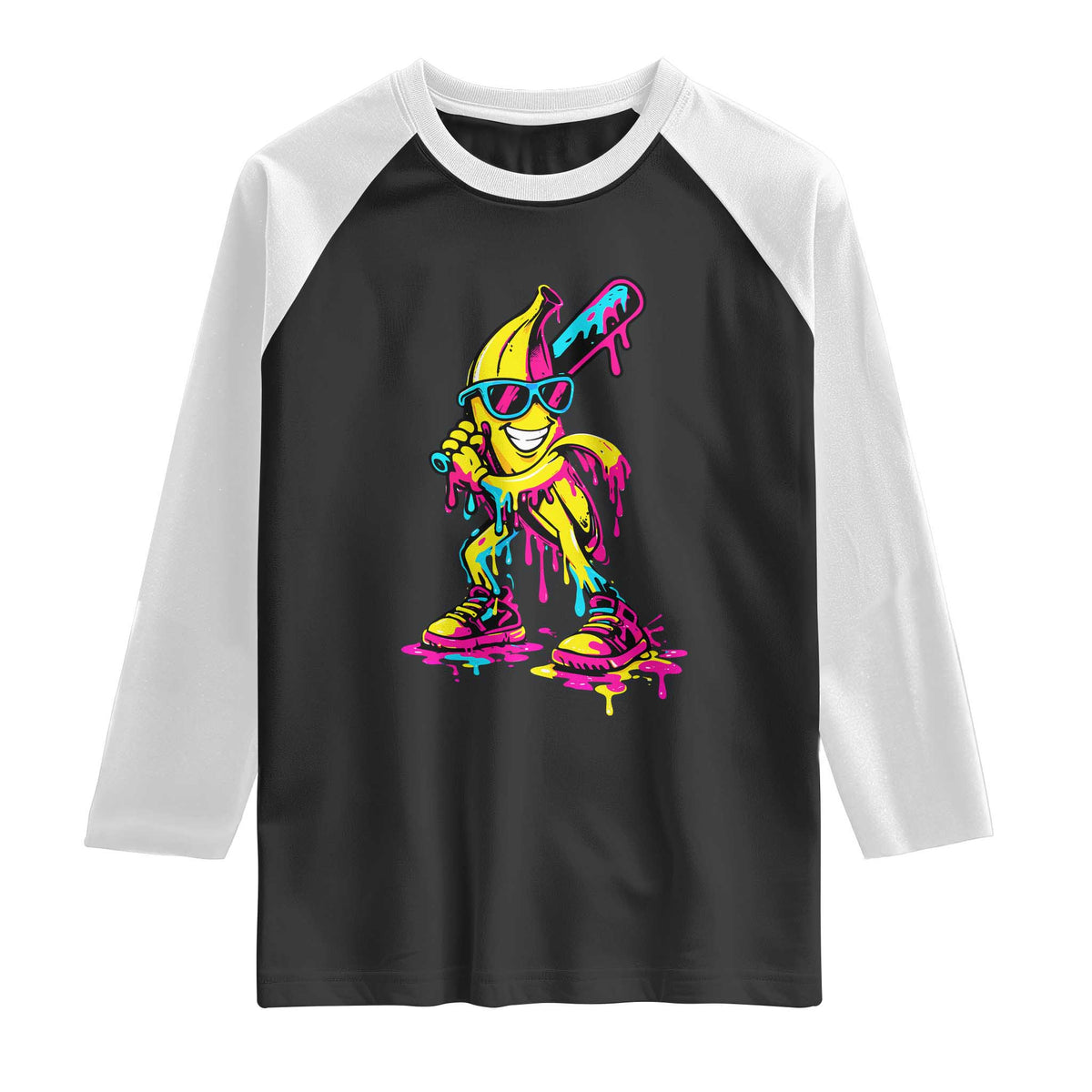 Funny Banana Baseball Drip Ice Cream Splatter Raglan Shirt TS11 Black White Print Your Wear