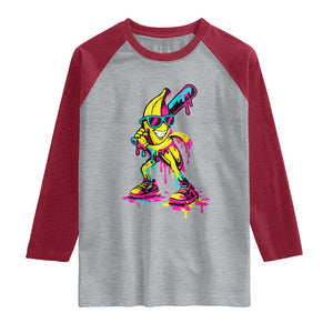 Funny Banana Baseball Drip Ice Cream Splatter Raglan Shirt TS11 Heather Gray Heather Red Print Your Wear
