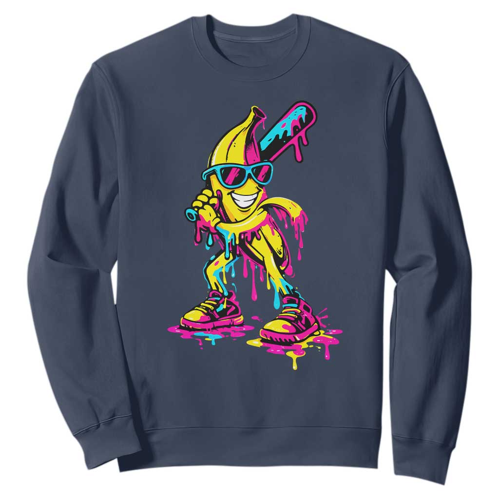 Funny Banana Baseball Drip Ice Cream Splatter Sweatshirt TS11 Navy Print Your Wear