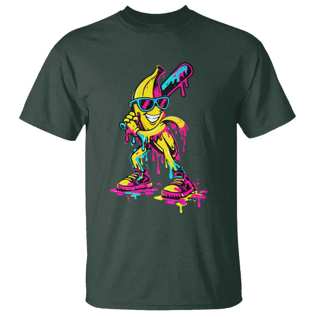 Funny Banana Baseball Drip Ice Cream Splatter T Shirt TS11 Dark Forest Green Print Your Wear