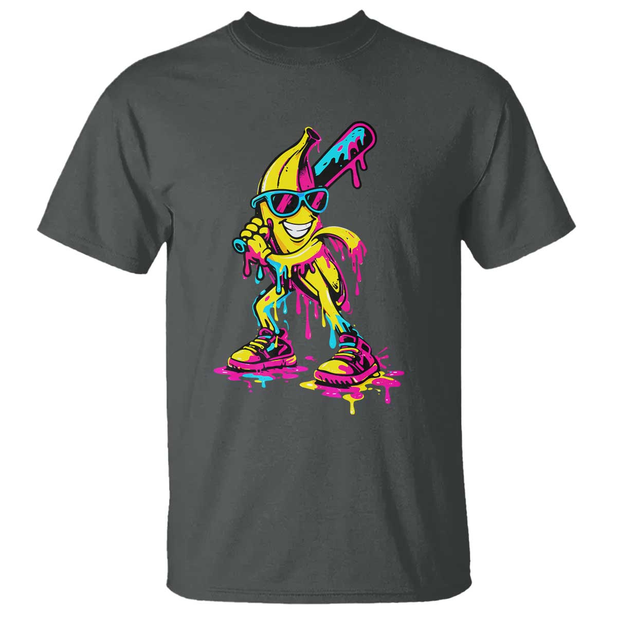 Funny Banana Baseball Drip Ice Cream Splatter T Shirt TS11 Dark Heather Print Your Wear