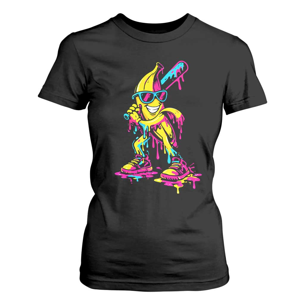 Funny Banana Baseball Drip Ice Cream Splatter T Shirt For Women TS11 Black Print Your Wear