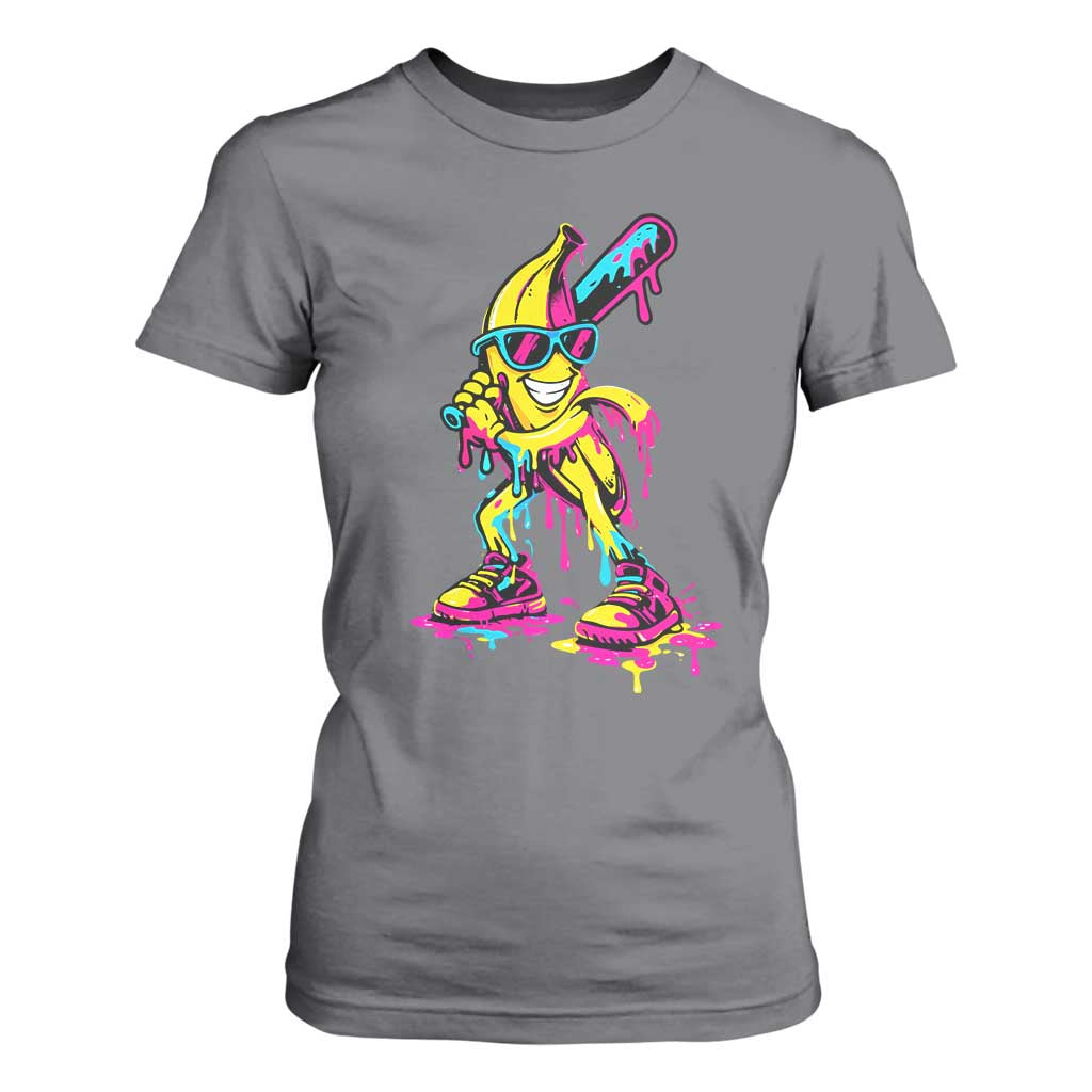 Funny Banana Baseball Drip Ice Cream Splatter T Shirt For Women TS11 Charcoal Print Your Wear