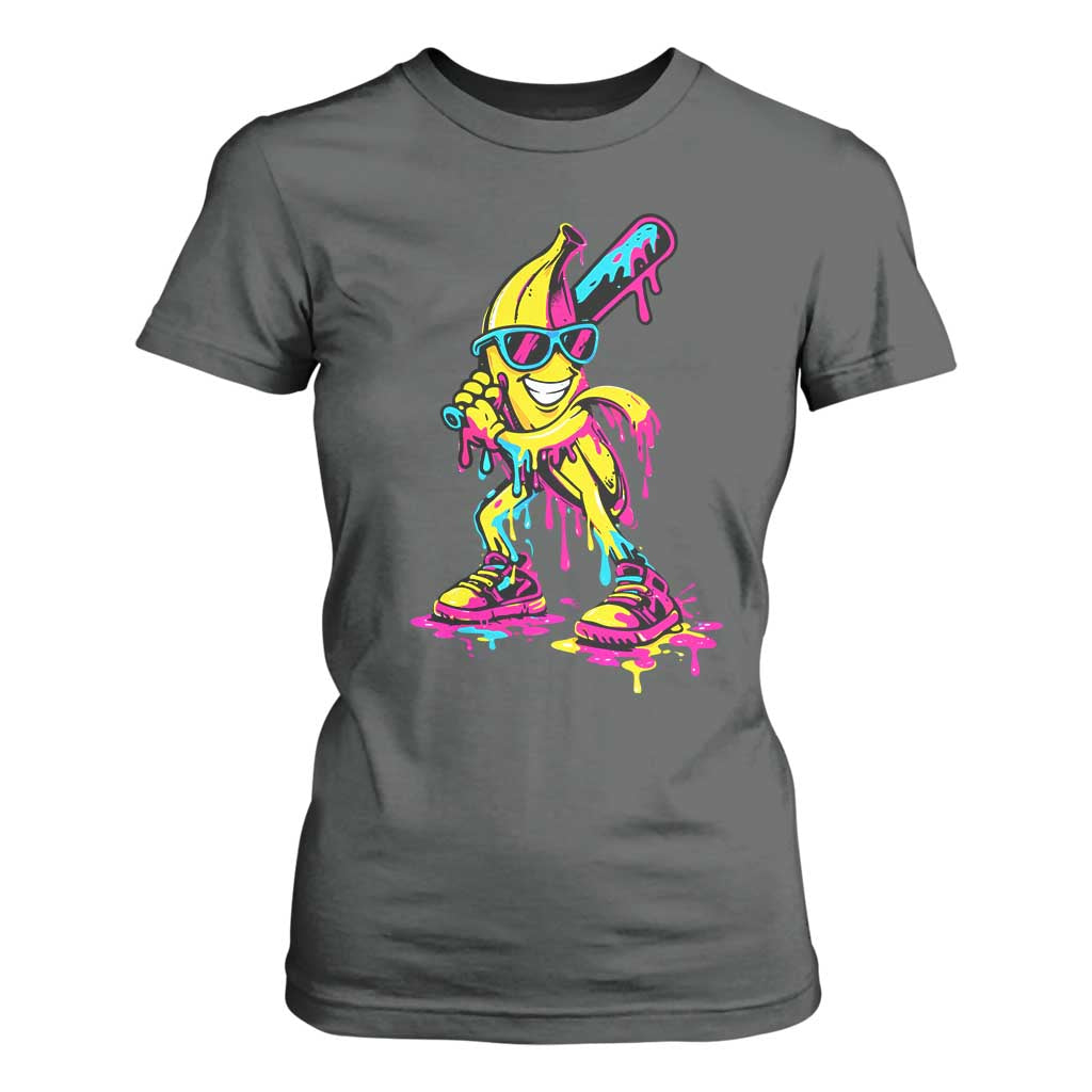 Funny Banana Baseball Drip Ice Cream Splatter T Shirt For Women TS11 Dark Heather Print Your Wear