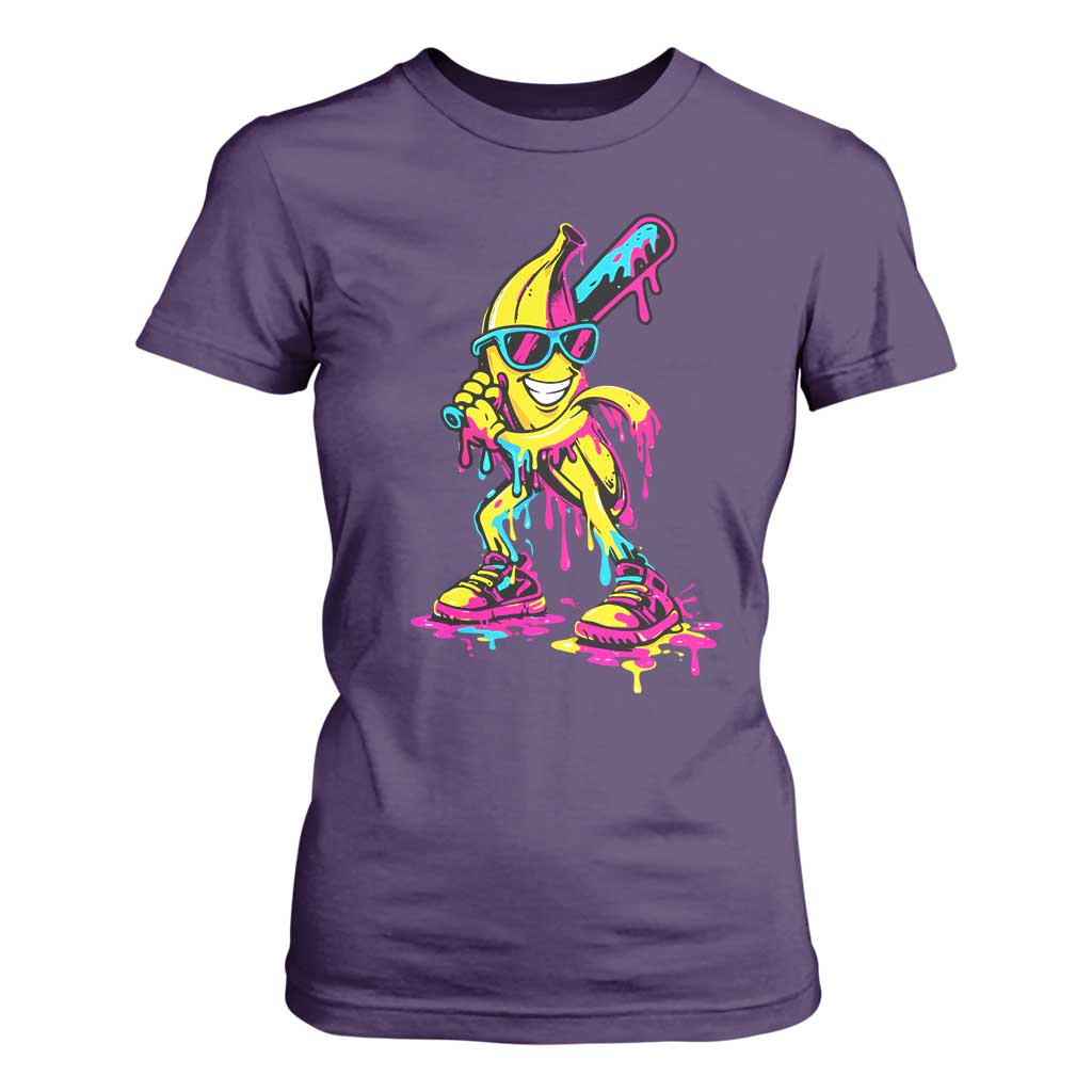 Funny Banana Baseball Drip Ice Cream Splatter T Shirt For Women TS11 Purple Print Your Wear