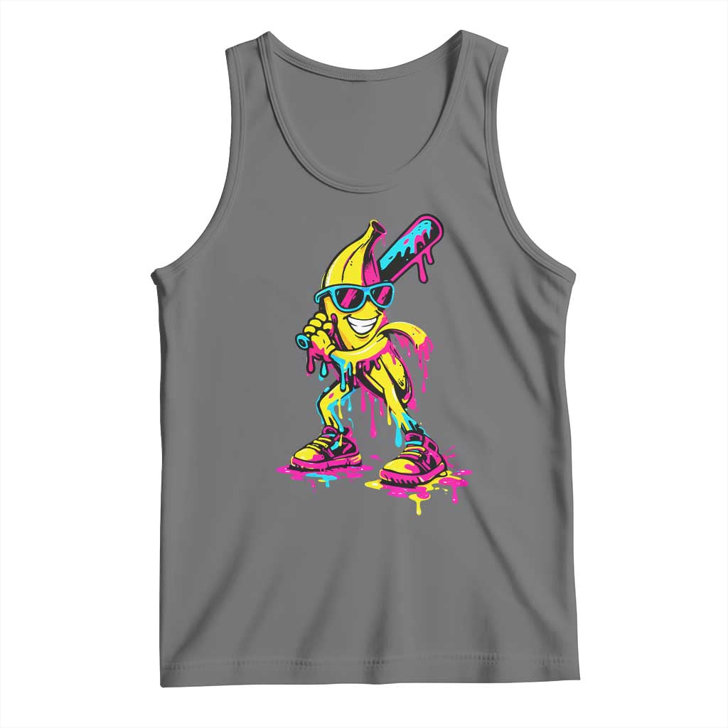Funny Banana Baseball Drip Ice Cream Splatter Tank Top TS11 Black Heather Print Your Wear