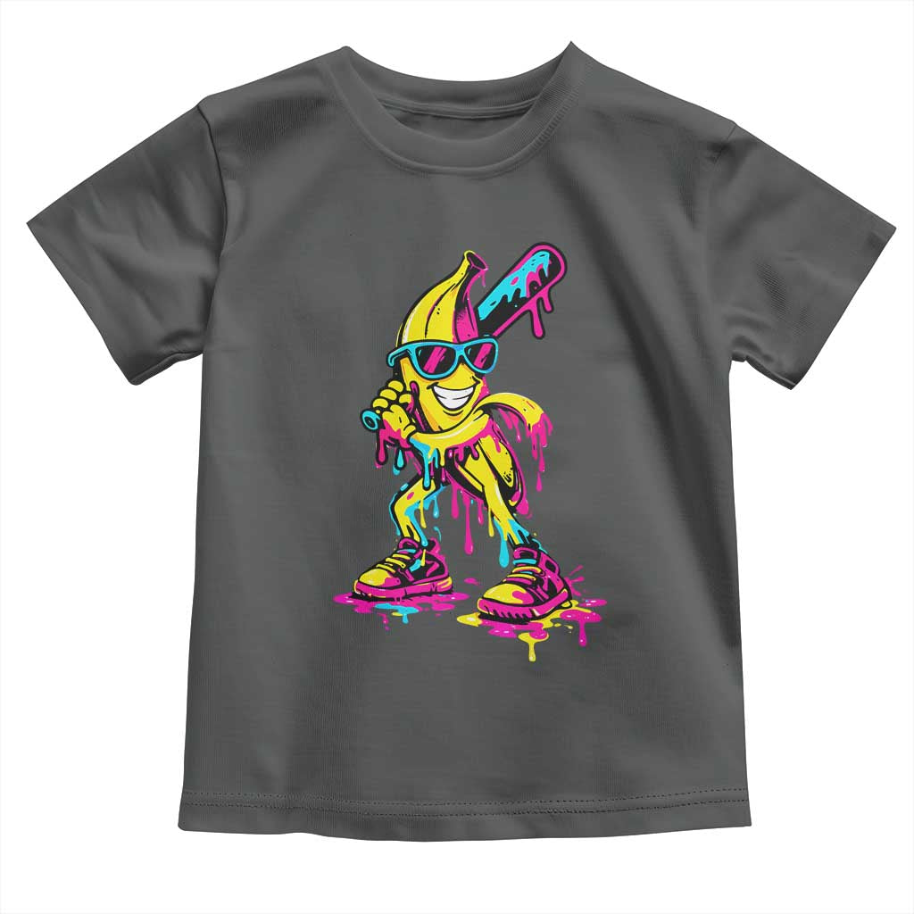 Funny Banana Baseball Drip Ice Cream Splatter Toddler T Shirt TS11 Dark Heather Print Your Wear
