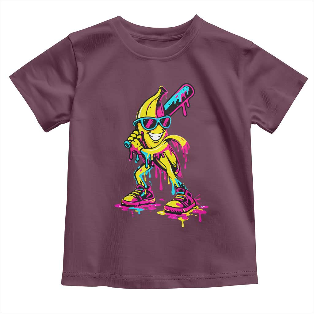 Funny Banana Baseball Drip Ice Cream Splatter Toddler T Shirt TS11 Maroon Print Your Wear