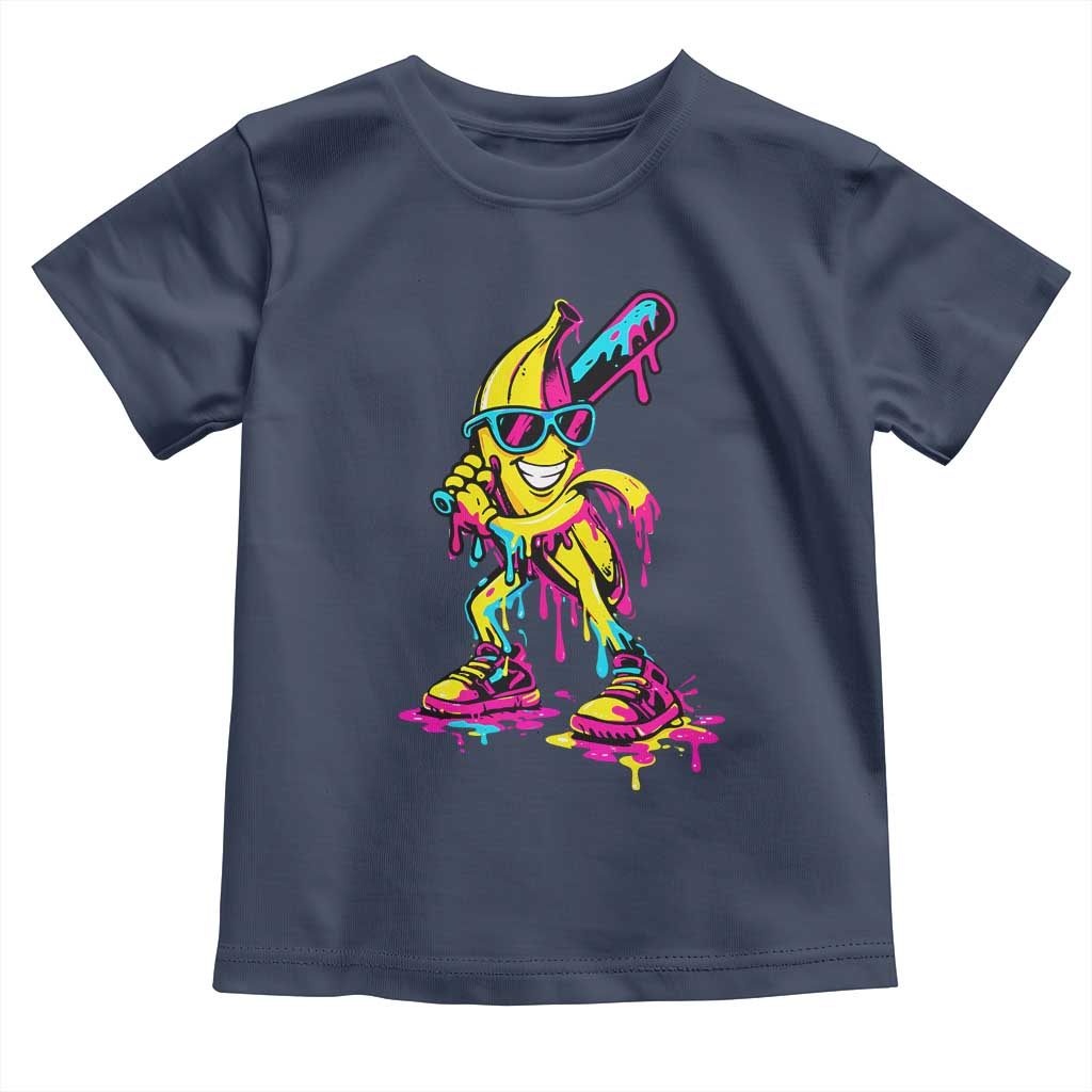 Funny Banana Baseball Drip Ice Cream Splatter Toddler T Shirt TS11 Navy Print Your Wear