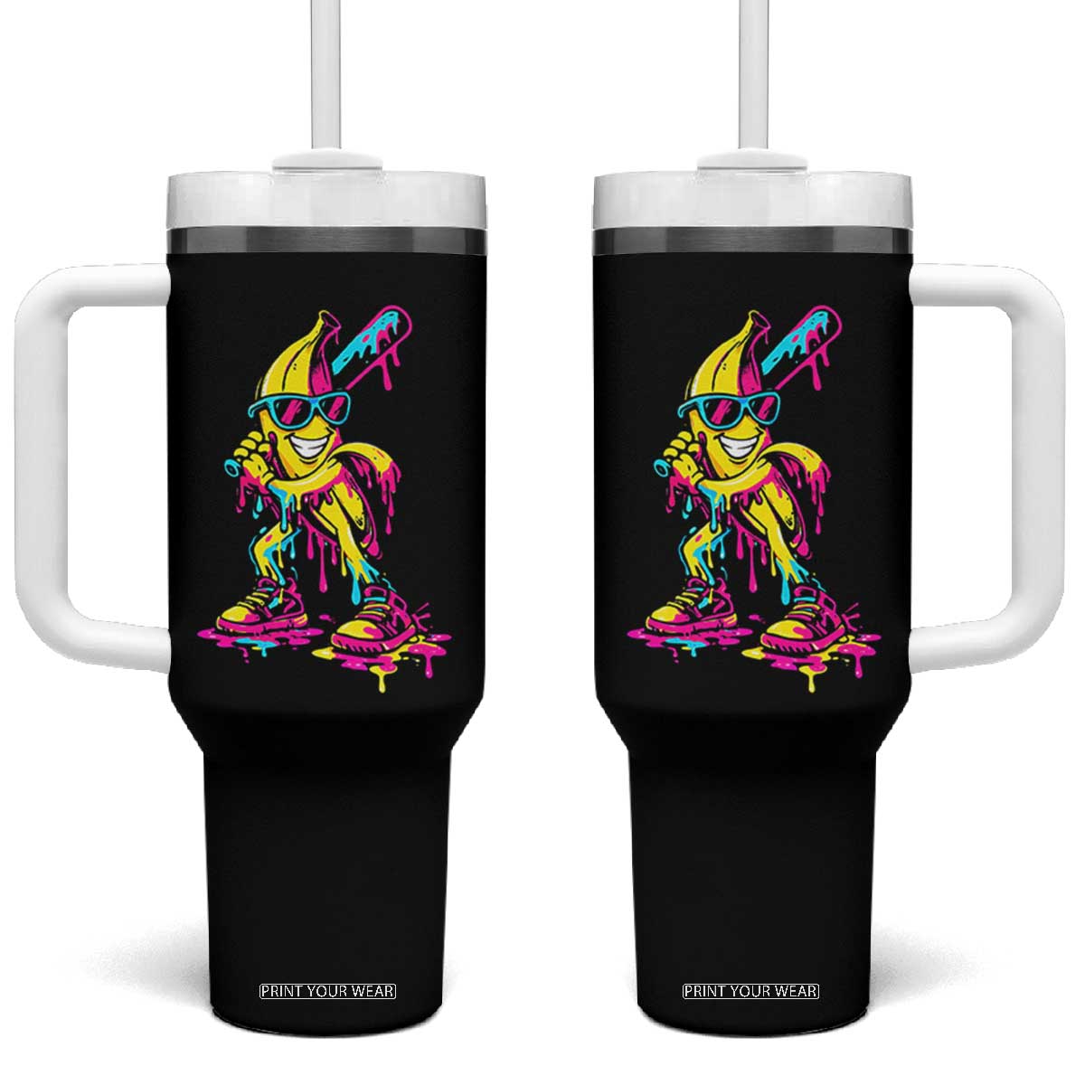 Funny Banana Baseball Drip Ice Cream Splatter Tumbler With Handle TS11 One Size: 40 oz Black Print Your Wear