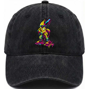 Funny Banana Baseball Drip Ice Cream Splatter Washed Cotton Baseball Cap TS11 Washed Cap Universal Fit Black Print Your Wear