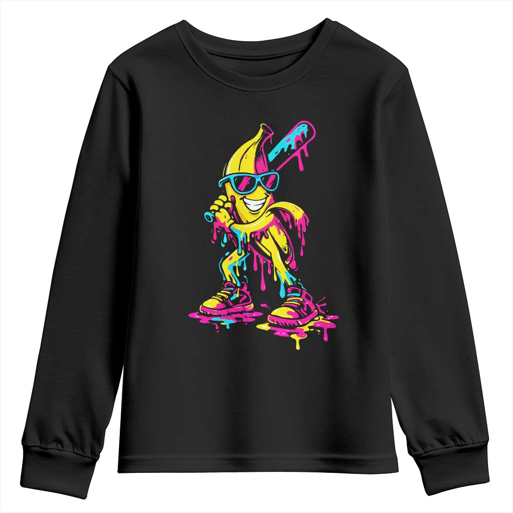 Funny Banana Baseball Drip Ice Cream Splatter Youth Sweatshirt TS11 Black Print Your Wear