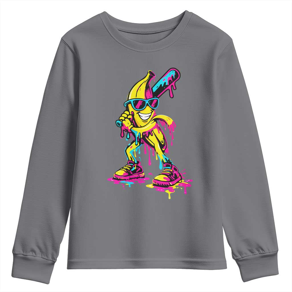 Funny Banana Baseball Drip Ice Cream Splatter Youth Sweatshirt TS11 Charcoal Print Your Wear