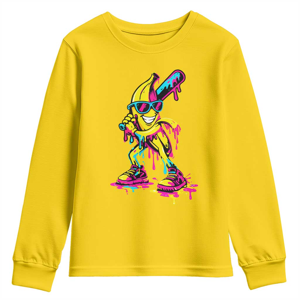 Funny Banana Baseball Drip Ice Cream Splatter Youth Sweatshirt TS11 Daisy Print Your Wear